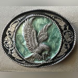 1991 Vintage Siskiyou Buckle Co. Silver Eagle on Green Swirl